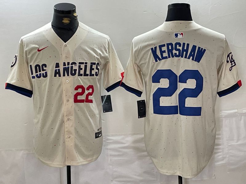 Men Los Angeles Dodgers #22 Kershaw Cream Fashion Nike Game MLB Jersey style 2